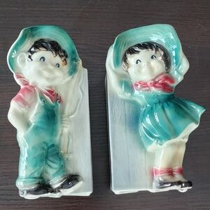 Farm kids mid-century farmhouse vases by Royal Copley ceramic planters, VINTAGE!